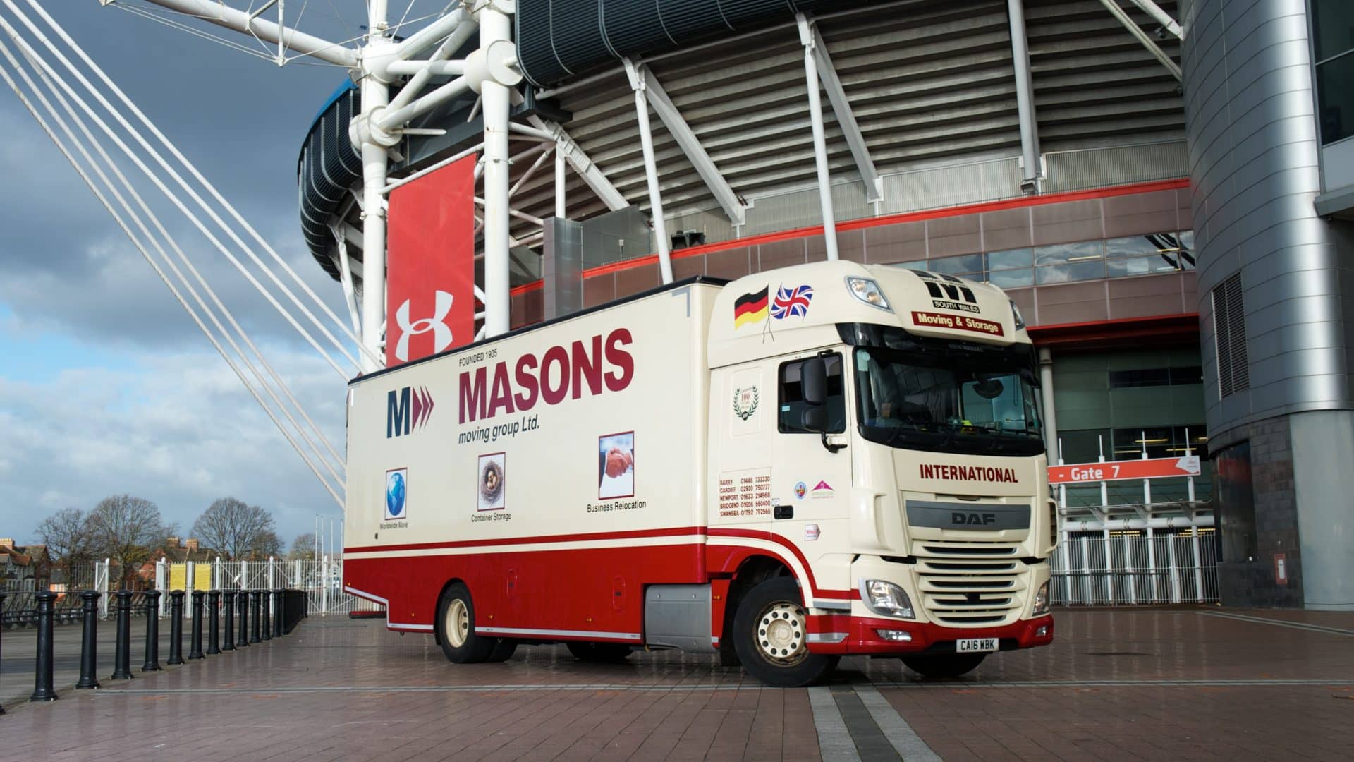 Masons Removals Cardiff van at Cardiff Principality Stadium